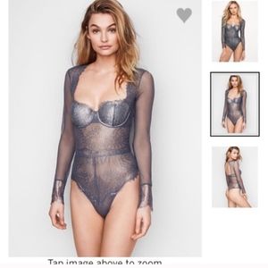 Chantilly Lace Long-sleeve Teddy Metallic 1pc